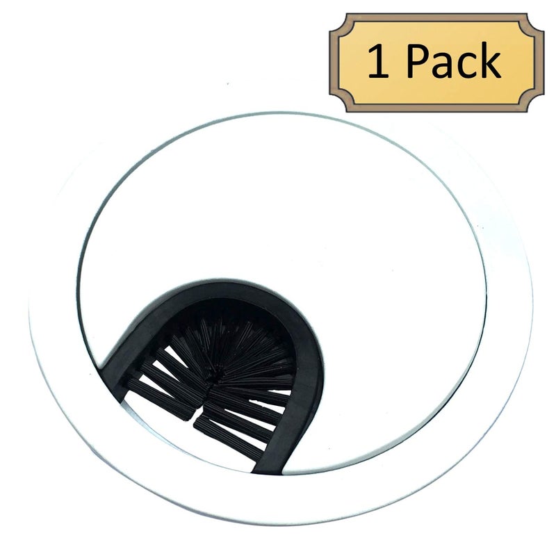 Desunia Gloss White Metal Cable Grommet | 2 Piece "Lock in" Feature with "Brush" Opening for Management of Office & Computer Desk Wires | 60mm (2 3/8") Hole Opening | 1 Pack - Image 3
